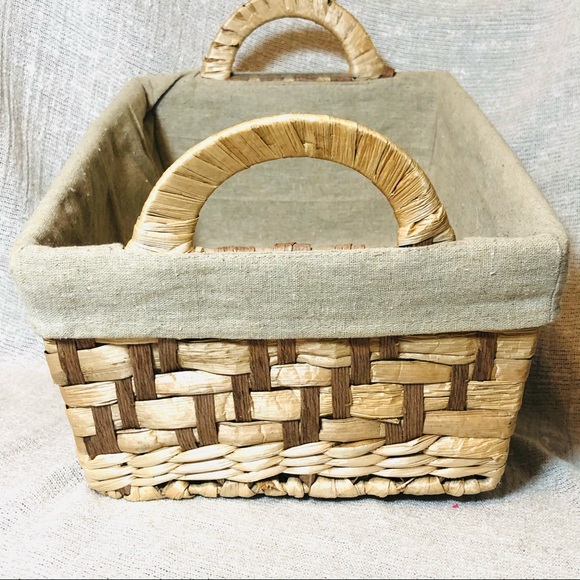 Linen Lined Boho Rattan Wicker + Wire Basket - Picture 4 of 7